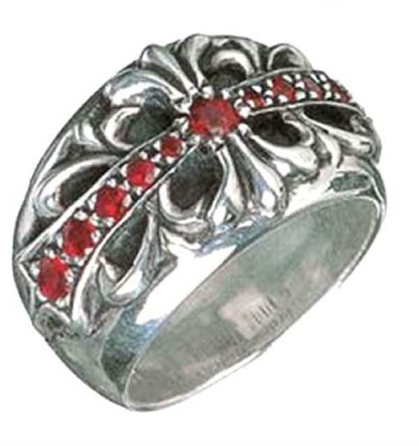 Chrome Heartsレプリカ クロムハーツ【Chrome Hearts】リングフローラルクロスリング ウイズルビー Floral Cross Ring With Ruby